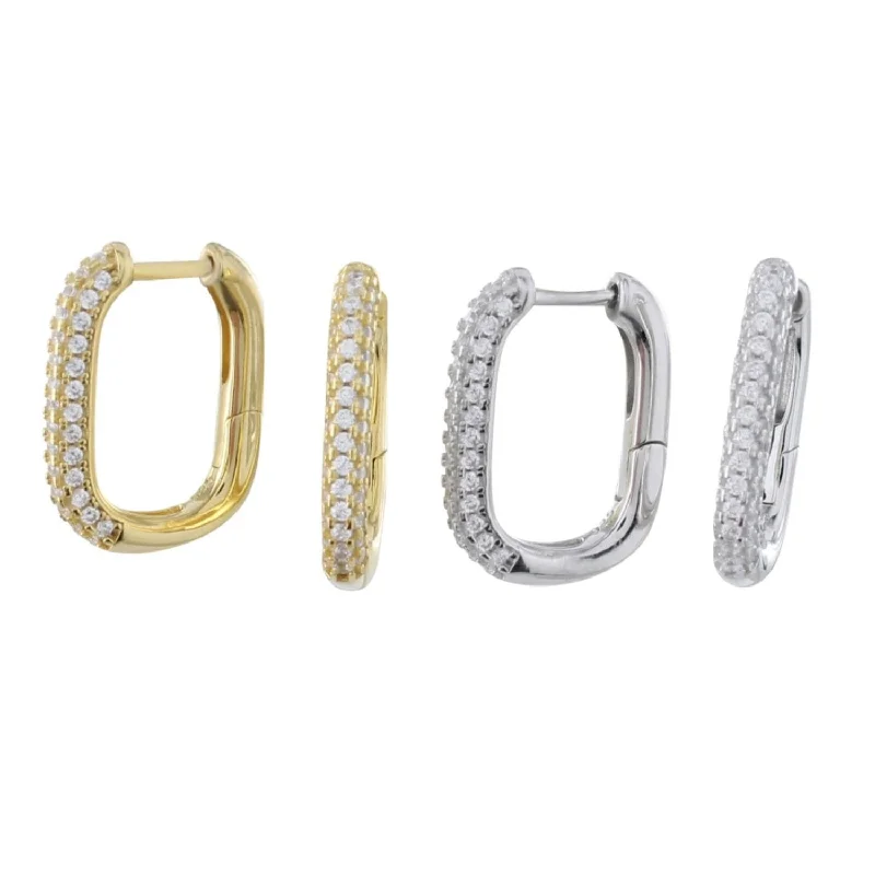 princess-cut rings for women -Large CZ Rectangle Hoop Earrings