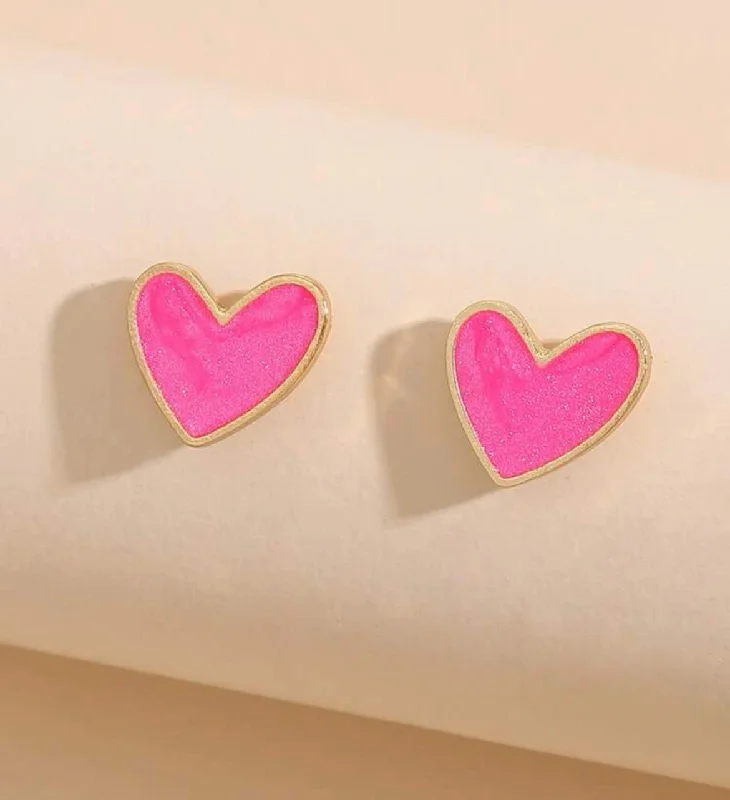 cushion-cut rings for women -Dainty Pink Heart Stud Earrings