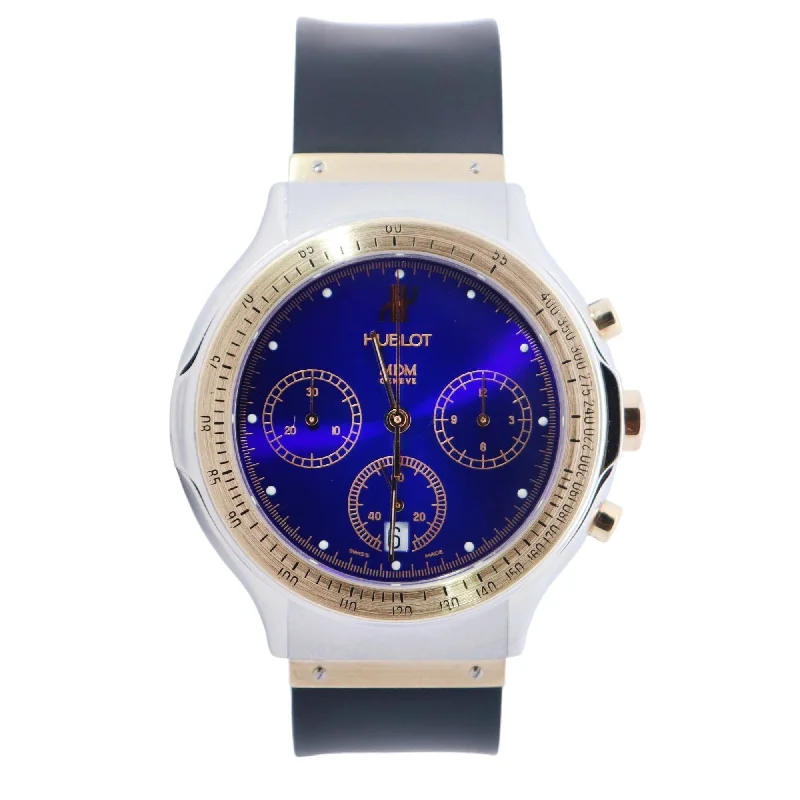 Hublot Elegant Two-Tone Stainless Steel & Yellow Gold Blue Chronograph Dial Watch Reference# 1621.2