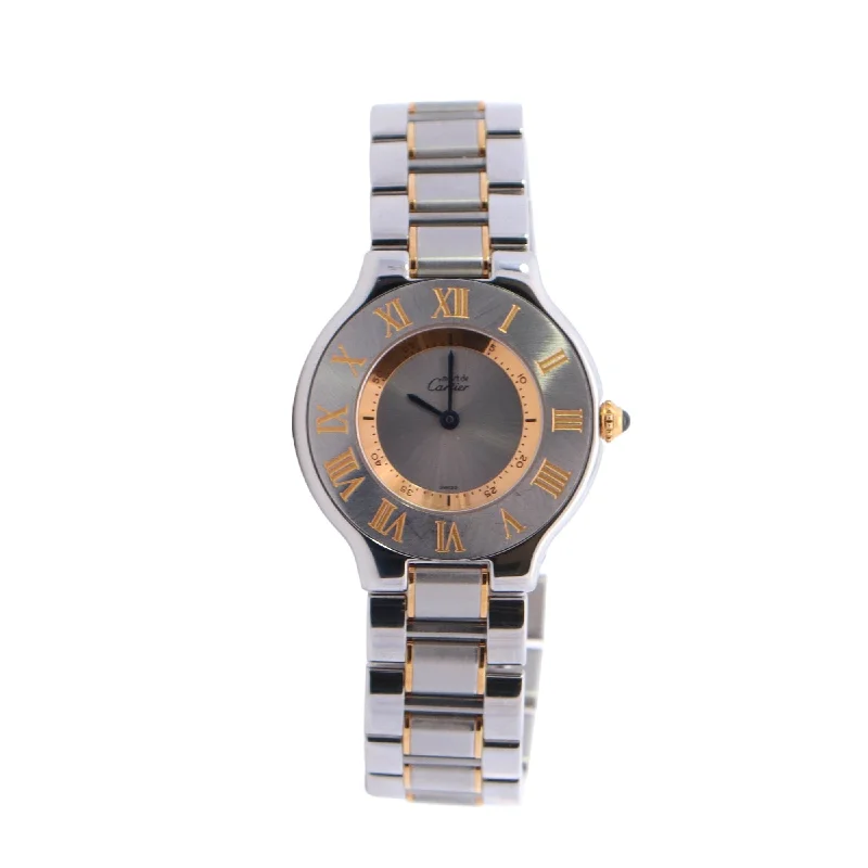 Cartier Must 21 Two Tone Stainless Steel & Yellow Gold 31mm Silver Roman Dial Watch Reference #: W10072R6