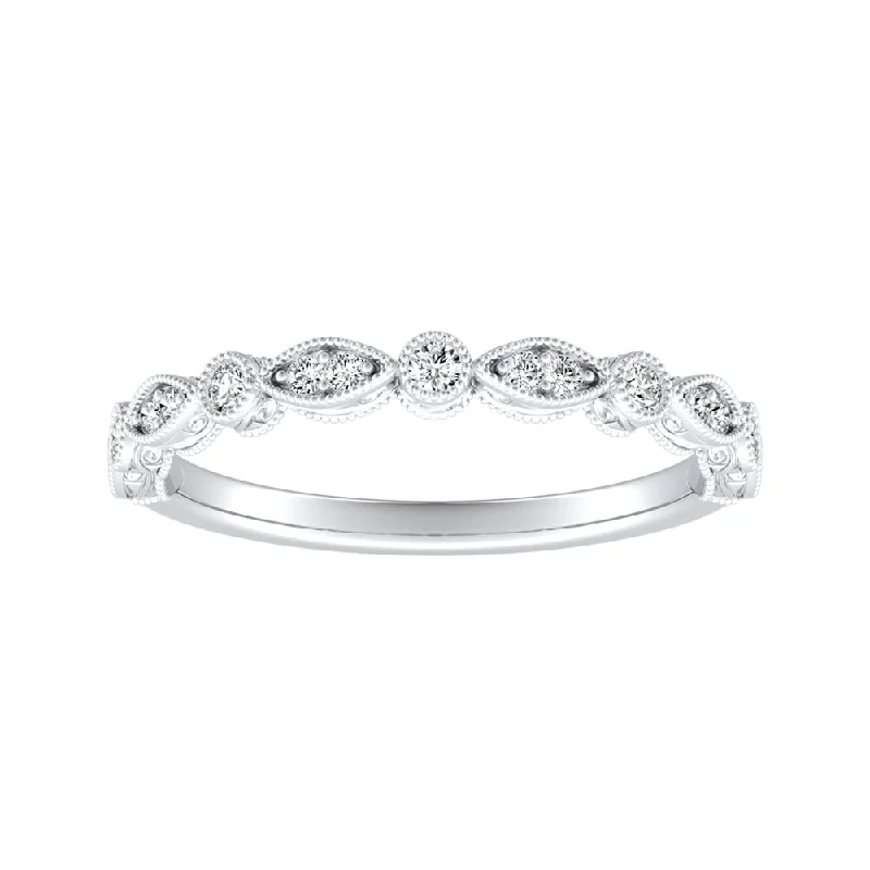 antique engagement rings for women -Auriya 1/8ctw Vintage Diamond Wedding Band Platinum Stackable