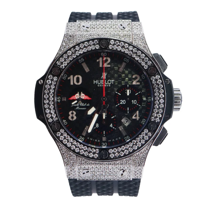 Hublot Big Bang "Tiuga 1909" Edition Stainless Steel w/ Custom Diamond Case 44mm Carbon Arabic & Stick Dial Watch Reference# 301.SX.132.RX