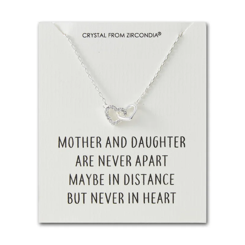 crystal pendant necklaces for women -Mother and Daughter Heart Link Necklace with Quote Card Created with Zircondia® Crystals