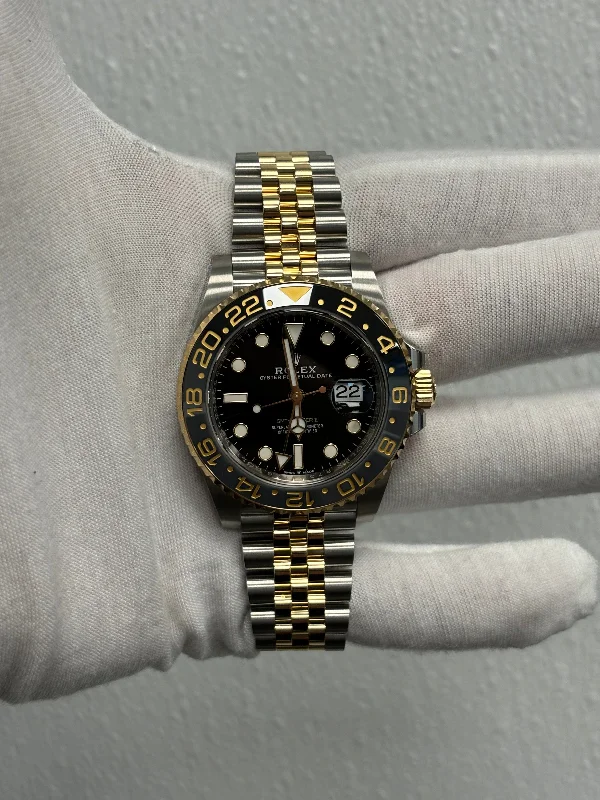 Rolex GMT-Master II "Guinness" Two-Tone Stainless Steel & Yellow Gold 40mm Black Dot Dial Watch Reference# 126713GRNR