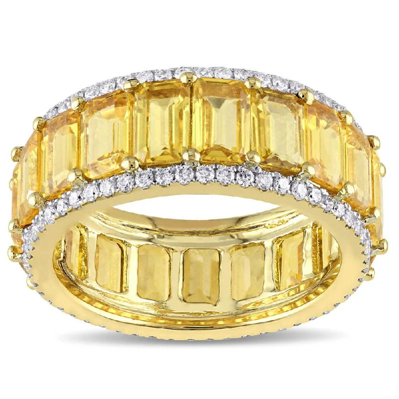 Miadora Signature Collection 14k Yellow Gold Emerald-Cut Yellow Sapphire and 5/8ct TDW Diamond Eternity Band (G-H, SI1-SI2)