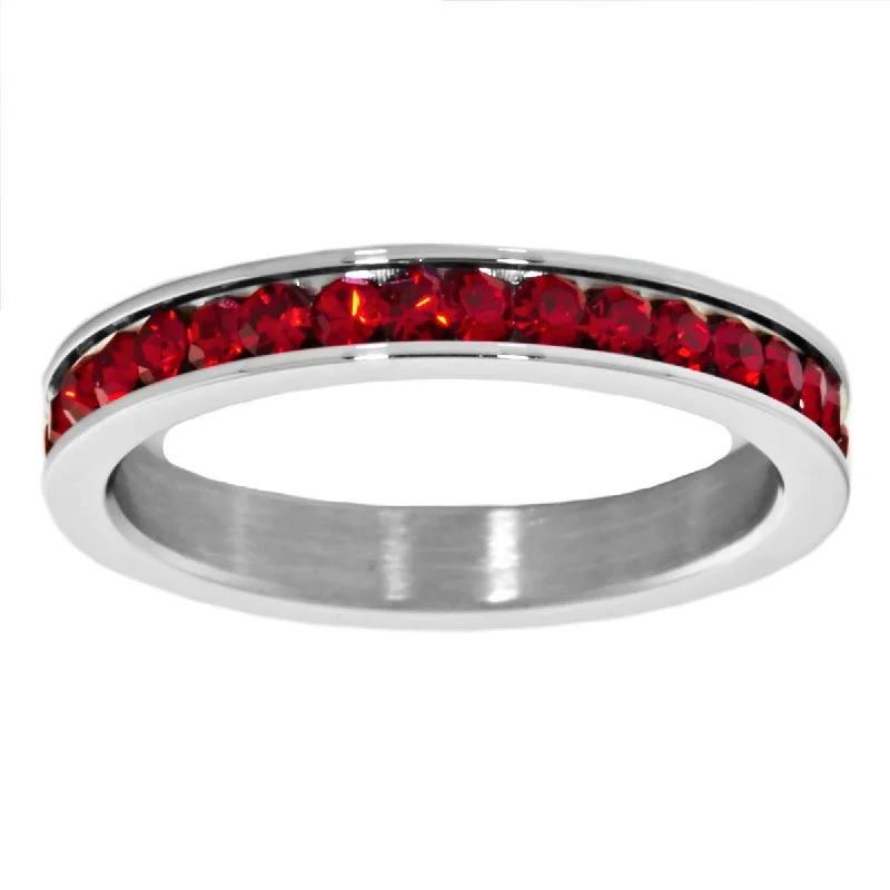 Rabia: 0.78ct Red Ruby Ice CZ 316 Steel 3mm Eternity Band Ring