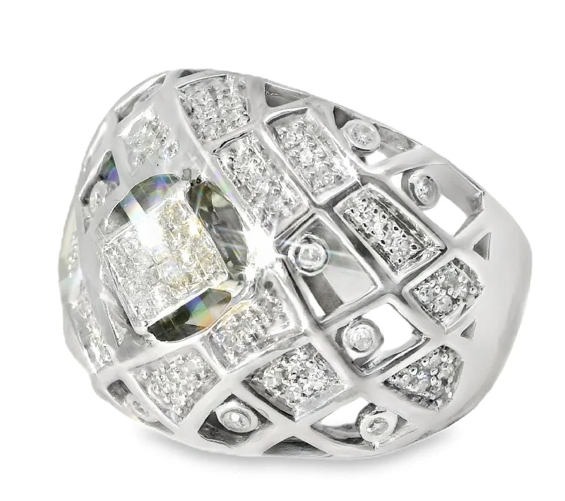 Magnificent 14K White Gold Diamond Designer Dome Fashion Cocktail Band Ring