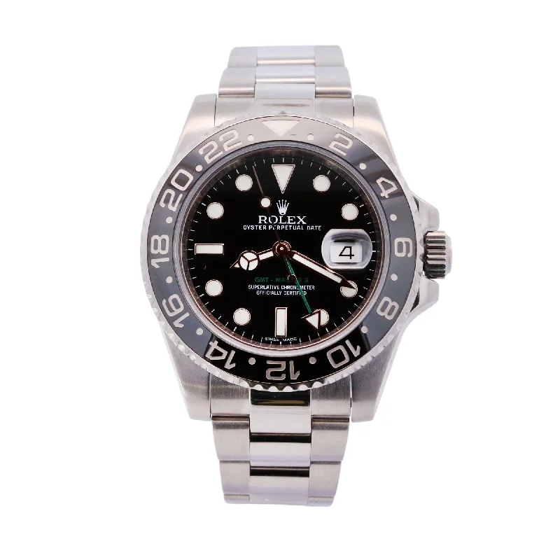 Rolex Men's GMT-Master II Stainless Steel 40mm Black Dot Dial Watch Reference# 116710LN