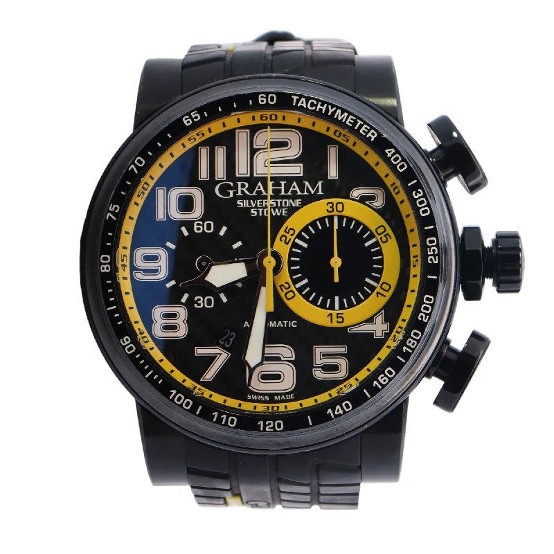 Graham Silverstone "Stowe Classic" Stainless Steel Black PVD 48mm Carbon Arabic Dial Watch Reference# 2BLDC.B28A