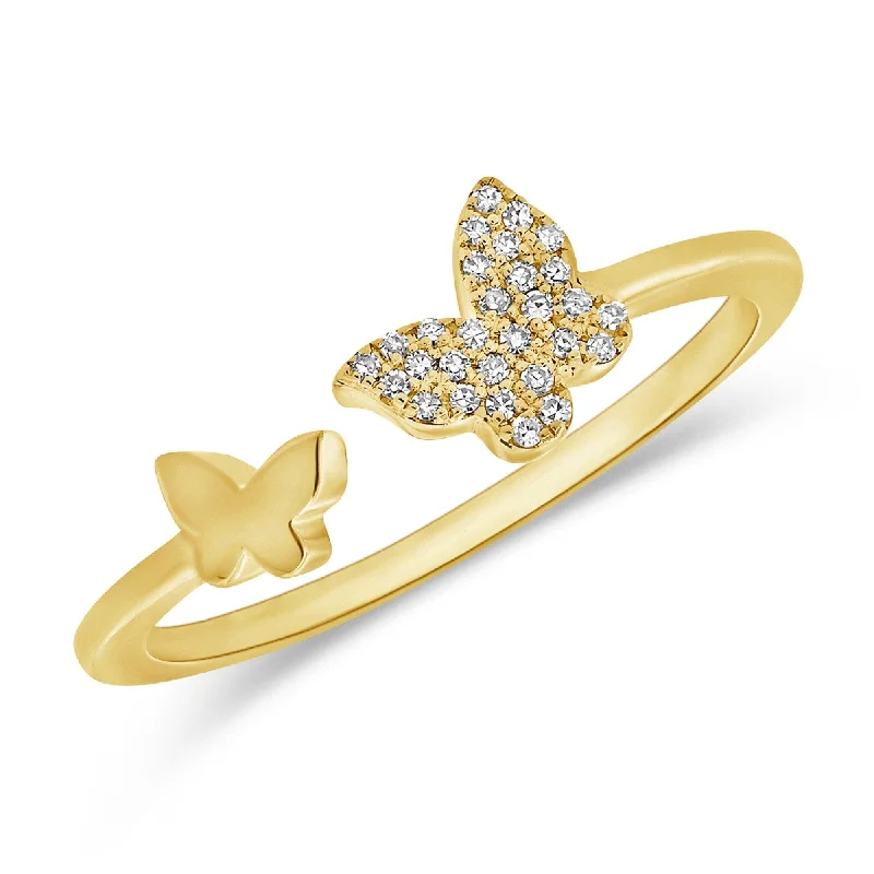 Joelle Diamond Open Butterfly Band Ring For Her - 14K Gold Diamond Stackable Ring