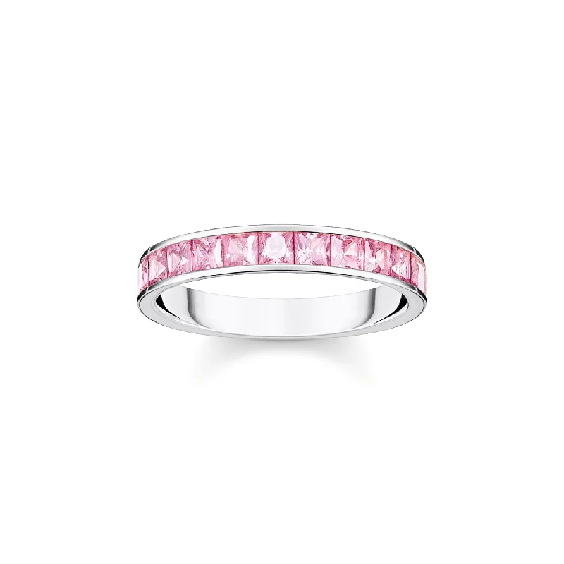 luxury necklaces for women -THOMAS SABO Heritage Pink Pave Silver Band Ring