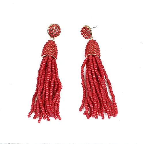 vintage gold rings for women -Sexy Sparkles Women's Beaded tassel earrings Long Fringe Drop Earrings Dangle